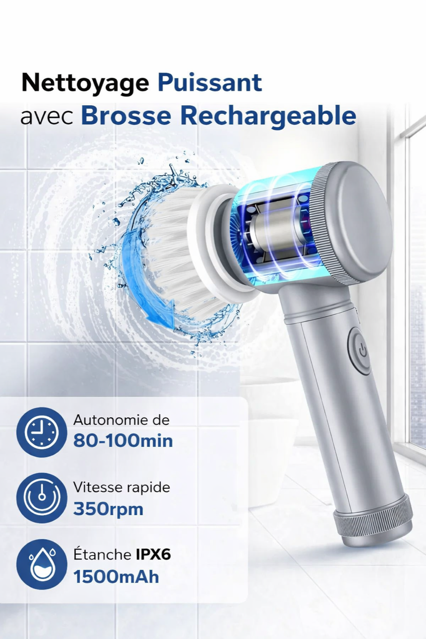 Brosse de nettoyage électrique sans fil rechargeable 8 en 1
